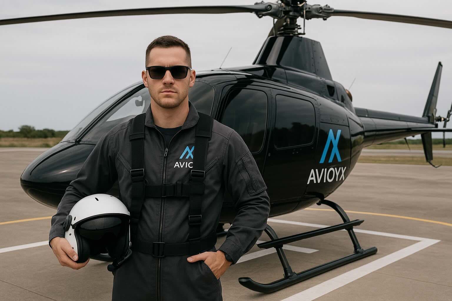 Helicopter pilot in cockpit