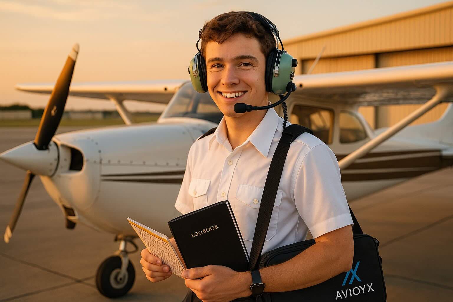 Student pilot preflighting an aircraft